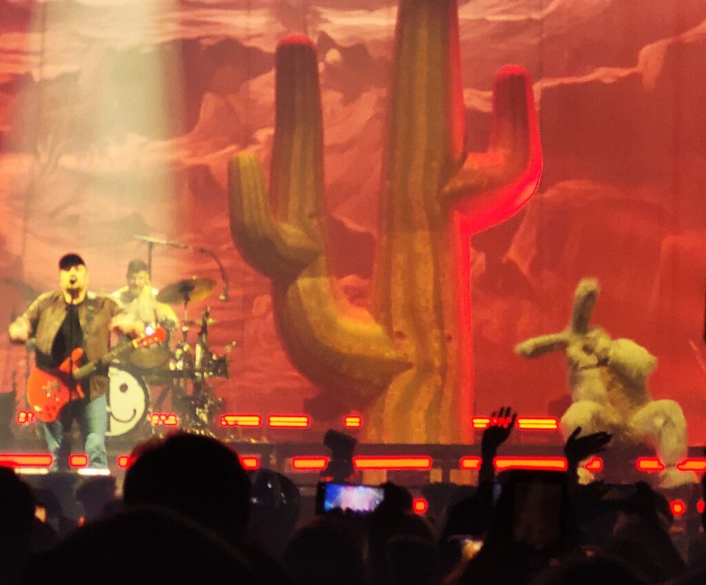 Rabbit character on stage with Fall Out Boy at the BJCC.