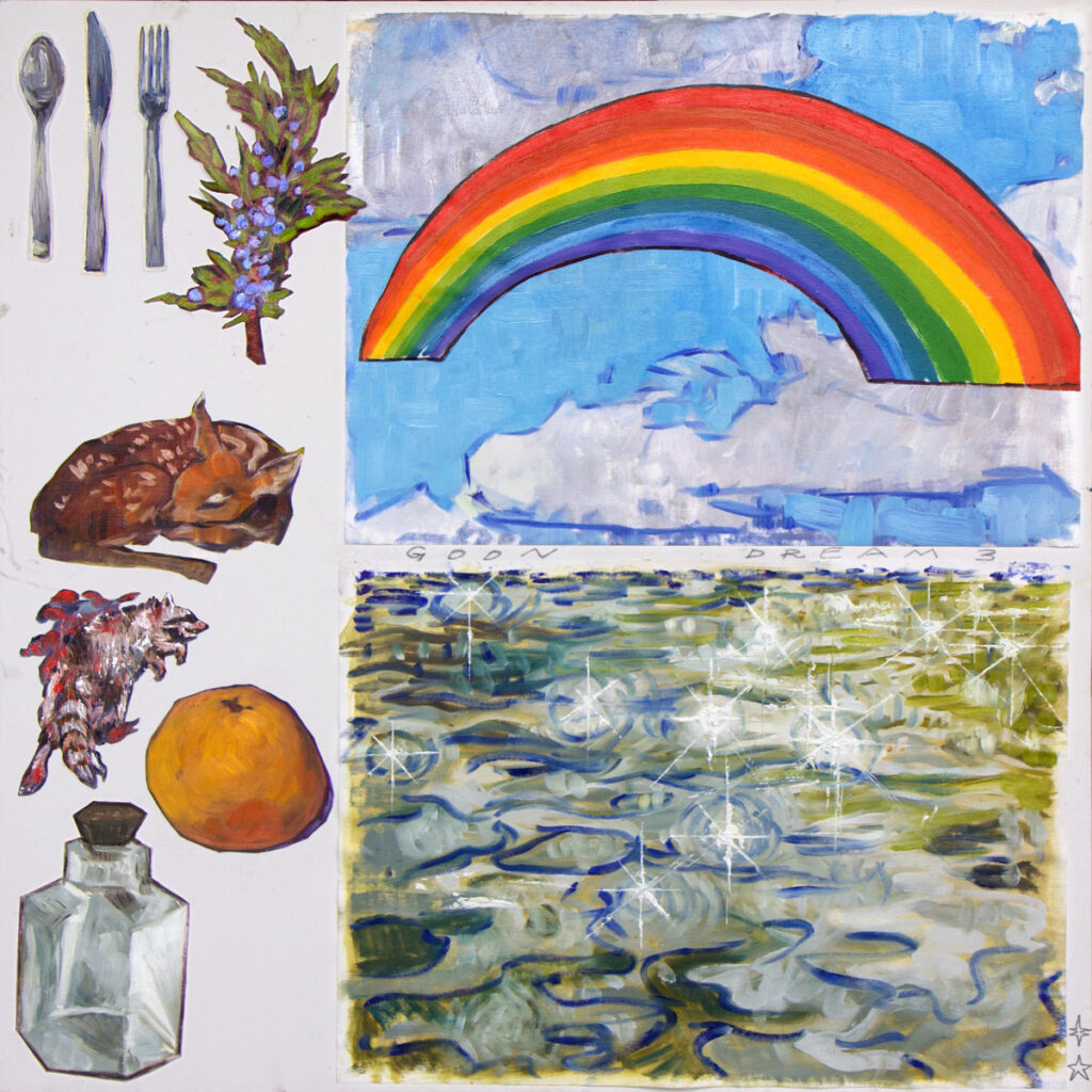 Album art for Dream 3 by Goon. A rainbow, sea, and still life. Art by Kenny Becker.